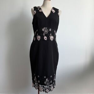 RW&CO - Black Fitted Sleeveless Dress with Floral Lace Details